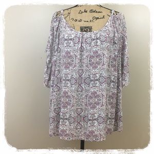 Torrid Cold Shoulder Multi Color Boho Blouse sz. 3